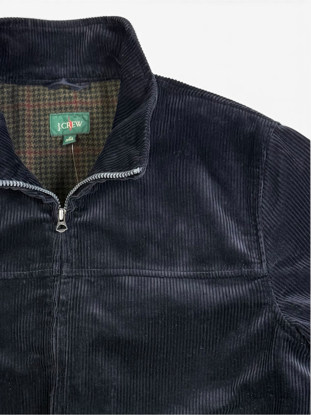 J.Crew Dark Navy Corduroy Bomber Jacket Plaid Wool Lined Men’s Medium NWT